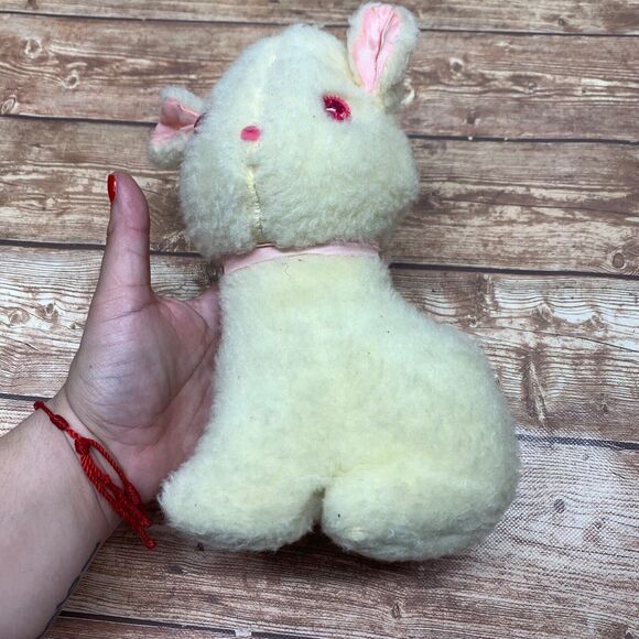Antique/Vintage Bunny Rabbit Toy Pink Eyes Stuffed Musical Wind Up - Picture 3 of 10